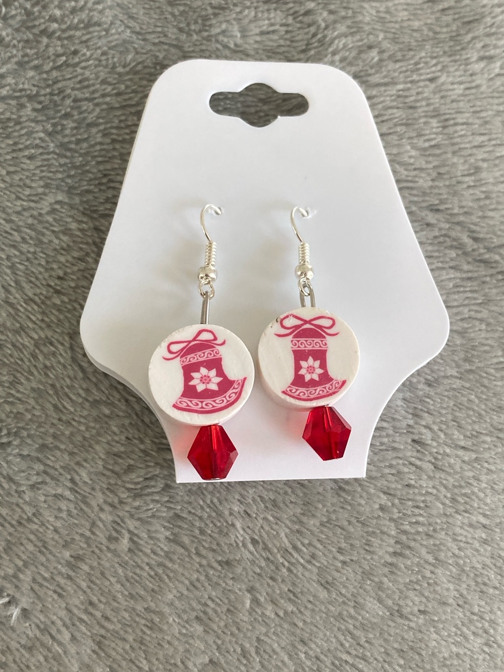 Red Christmas bell clay earrings